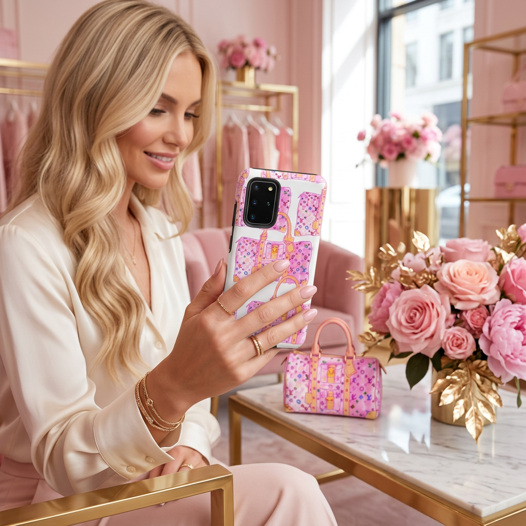 Luxury Pink Monogram Bags - Tough Case for Samsung®
