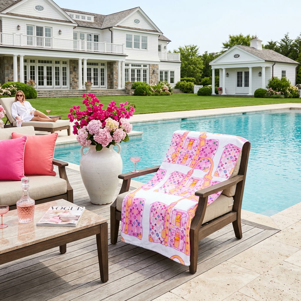 Luxury Pink Monogram Bags - Beach Towel