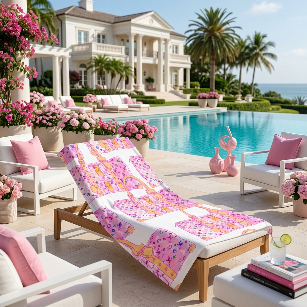 Luxury Pink Monogram Bags - Beach Towel