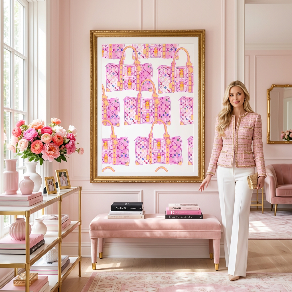 Luxury Pink Monogram Bags - Fine Art Print