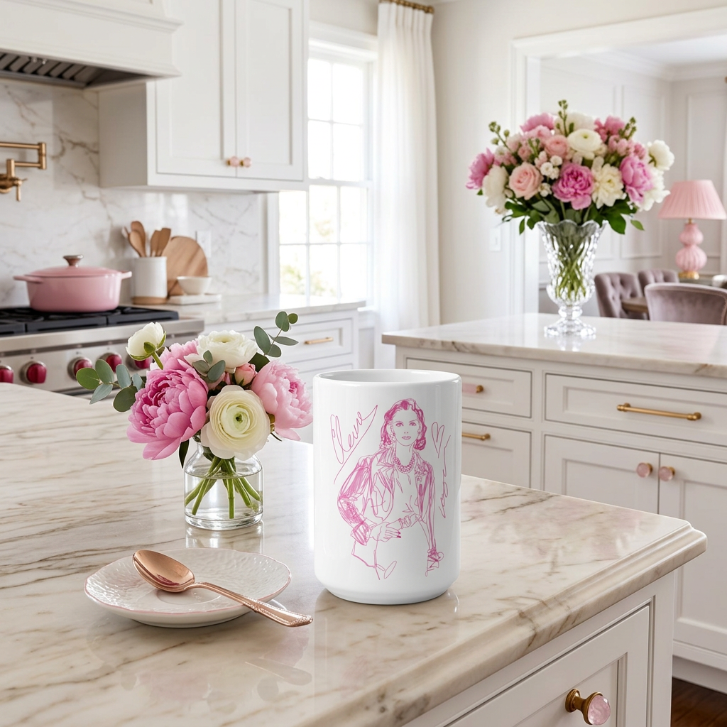 Fashion 3 White & Pink 15oz Ceramic Mug